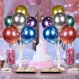 Brokoli Home LED Işıklı Süsleme Paketi -2 Adet 7 Li Balon Standı Kırmızı Peri Ledli -14 Adet Renkli Metalik Balon-2 Adet Peri LED Kırmızı