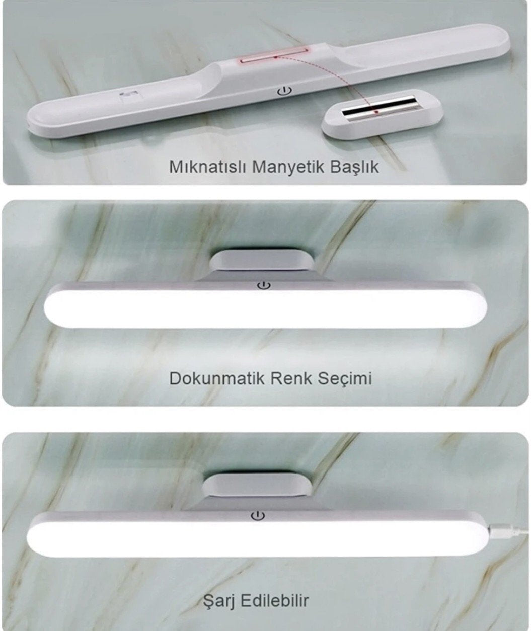 Usb Şarjlı Mıknatıslı Kablosuz Mutfak Tezgah Altı Dolap İçi Kabin Led Aydınlatma Lambası 3 Renk
