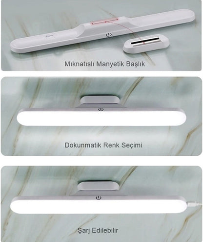 Usb Şarjlı Mıknatıslı Kablosuz Mutfak Tezgah Altı Dolap İçi Kabin Led Aydınlatma Lambası 3 Renk